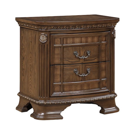 Wooden nightstand with two drawers on a white background