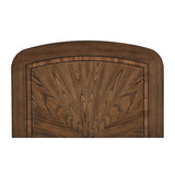 Wooden headboard with decorative carvings on a white background