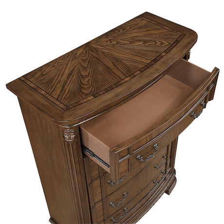 Wooden dresser with open drawer on a white background