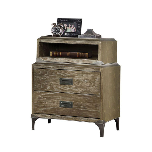 Athouman Nightstand W/USB 23923 PU & Weathered Oak Finish | Acme - 23923 - Home Elegance USA - 1