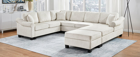 Contemporary U-shaped Sectional Sofa with Movable Storage Ottoman, White Chenille 111.8' - sold by Home Elegance USA