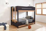 Contemporary Style Twin Over Twin  Bunk Bed Attached Side Ladder Insert An d Lock Joint Purple Mauve/Natural Finish Bedroom Furniture