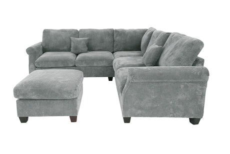 4pc Sectional Set Matching Pillow Cocktail Ottoman Corner Wedge Right And Left Arm Loveseat Corduroy Upholstered Fog Finish Primary Living Room - sold by Home Elegance USA