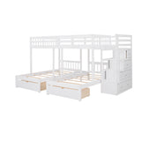 Full Over Twin & Twin Bunk Bed, Wood Triple Bunk Bed with Drawers and Guardrails (White) - sold by Home Elegance USA