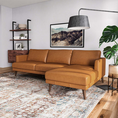 Lore  L-Shaped Genuine Leather Sectional In Tan Right Facing - sold by Home Elegance USA