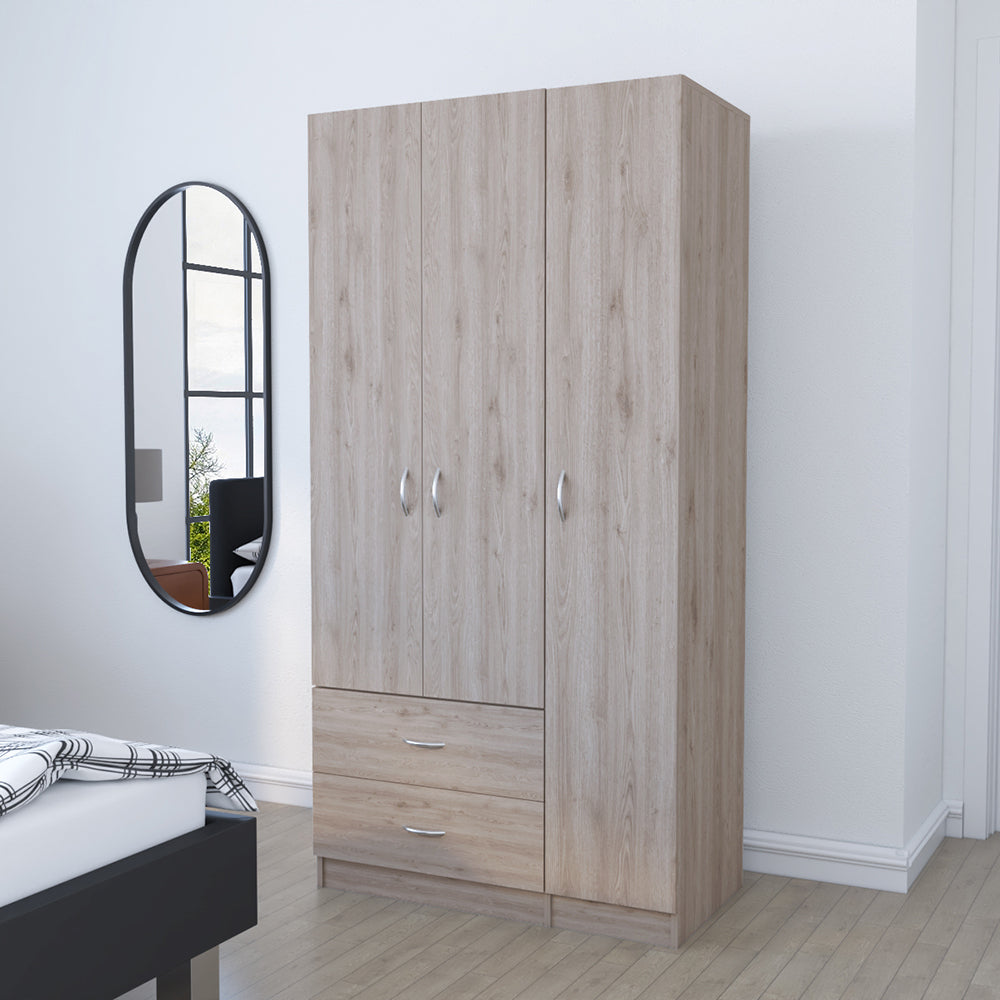 Three Door Armoire Clark, Bedroom, Light Gray - sold by Home Elegance USA