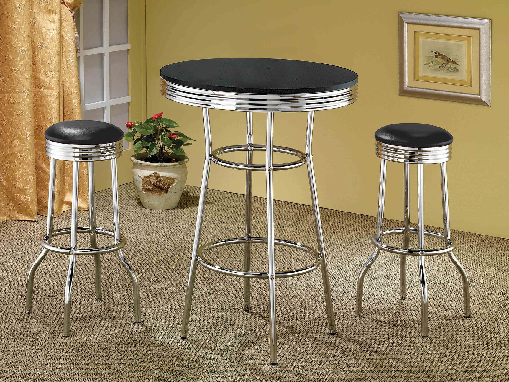 Bar Table - Theodore Round Bar Table Black and Chrome