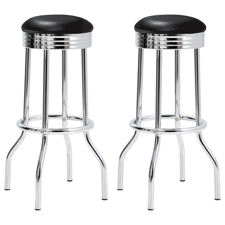 Swivel Bar Stool - Theodore Upholstered Top Bar Stools Black and Chrome (Set of 2)