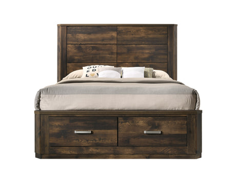 Acme - Elettra EK Bed W/Storage 24197EK Rustic Walnut Finish