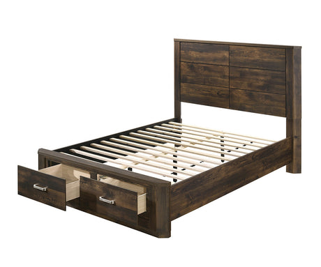 Acme - Elettra EK Bed W/Storage 24197EK Rustic Walnut Finish