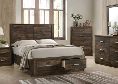 Acme - Elettra EK Bed W/Storage 24197EK Rustic Walnut Finish