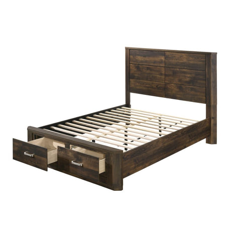 Acme - Elettra Queen Bed W/Storage 24200Q Rustic Walnut Finish