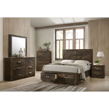 Acme - Elettra Queen Bed W/Storage 24200Q Rustic Walnut Finish