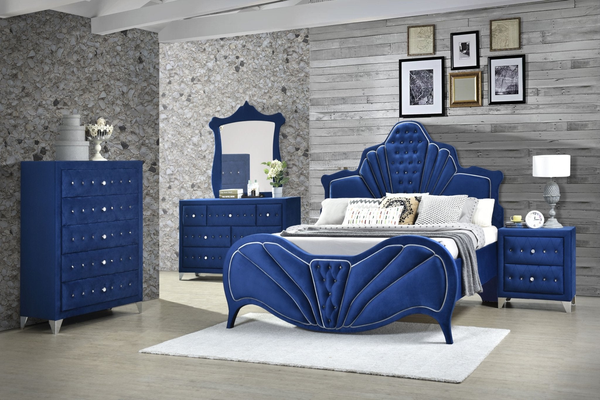 Dante EK Bed 24217EK Blue Velvet | Acme – Home Elegance USA