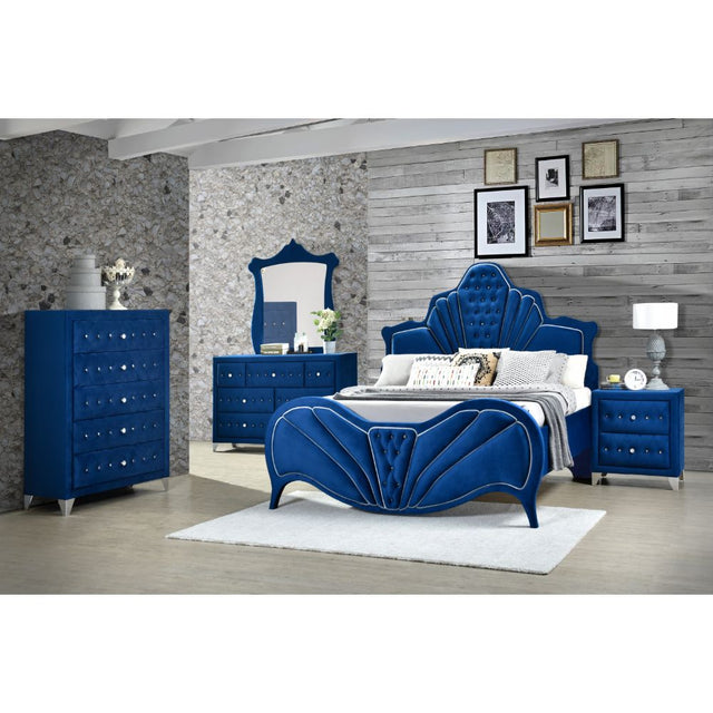 Dante Queen Bed 24220Q Blue Velvet | Acme - 24220Q - Home Elegance USA - 1