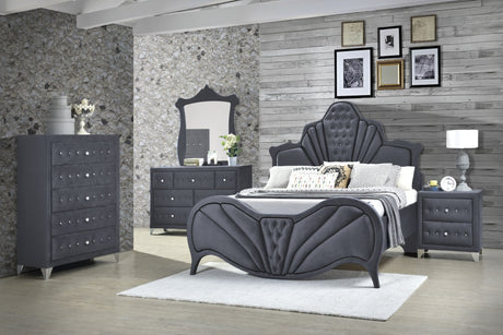 Dante EK Bed 24227EK Gray Velvet | Acme - 24227EK - Home Elegance USA - 2