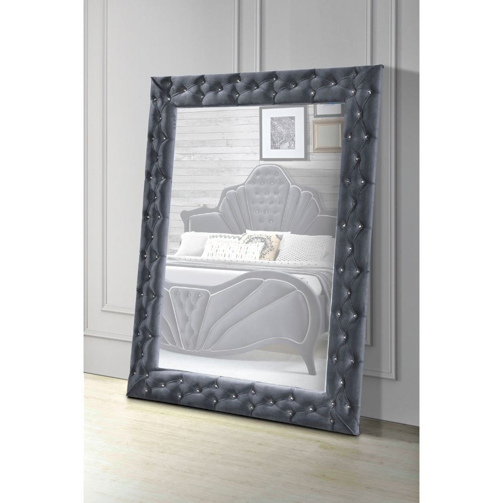 Dante Accent Floor Mirror 24237 Gray Velvet | Acme - 24237 - Home Elegance USA - 1