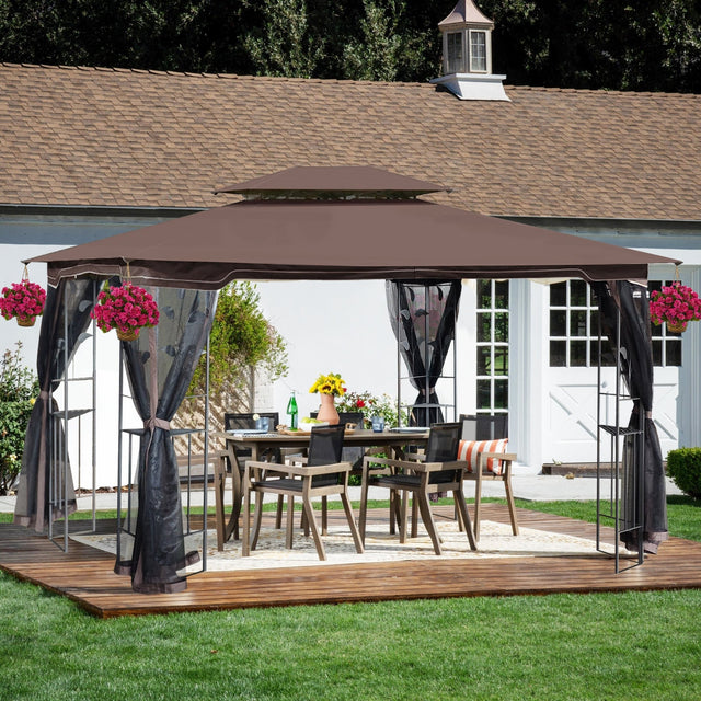 13x10 Outdoor Patio Gazebo Canopy Tent With Ventilated Double Roof And Mosquito net(Detachable Mesh Screen On All Sides),Suitable for Lawn, Garden, Backyard and Deck,Brown Top - Canopies & Gazebos - W41942173 - image - 1