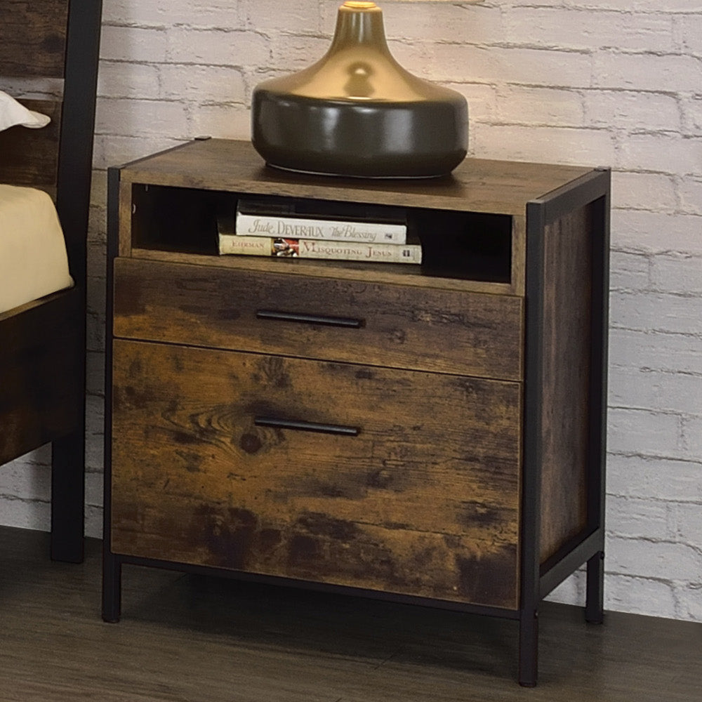 Acme - Juvanth Nightstand 24263 Rustic Oak & Black Finish