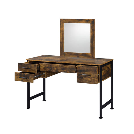 Acme - Juvanth Vanity Desk & Mirror 24267 Rustic Oak & Black Finish