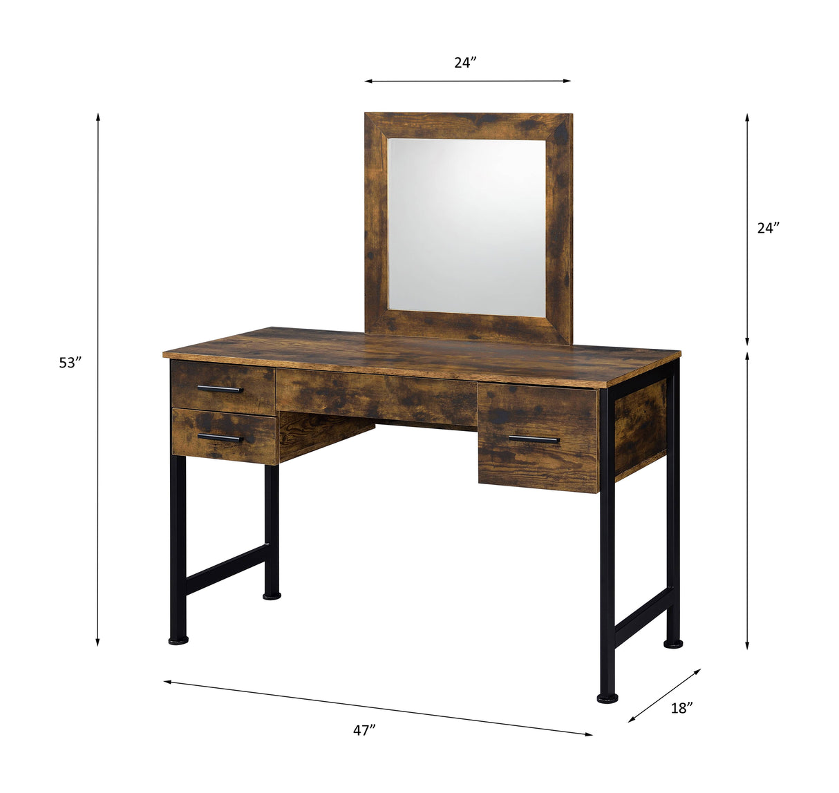 Acme - Juvanth Vanity Desk & Mirror 24267 Rustic Oak & Black Finish