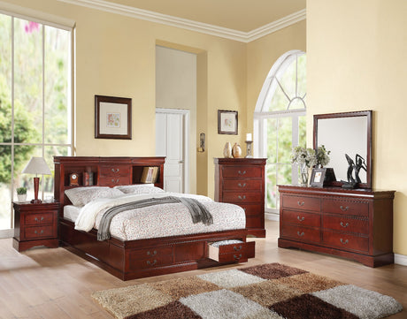 Acme - Louis Philippe III EK Bed W/Storage 24377EK Cherry Finish