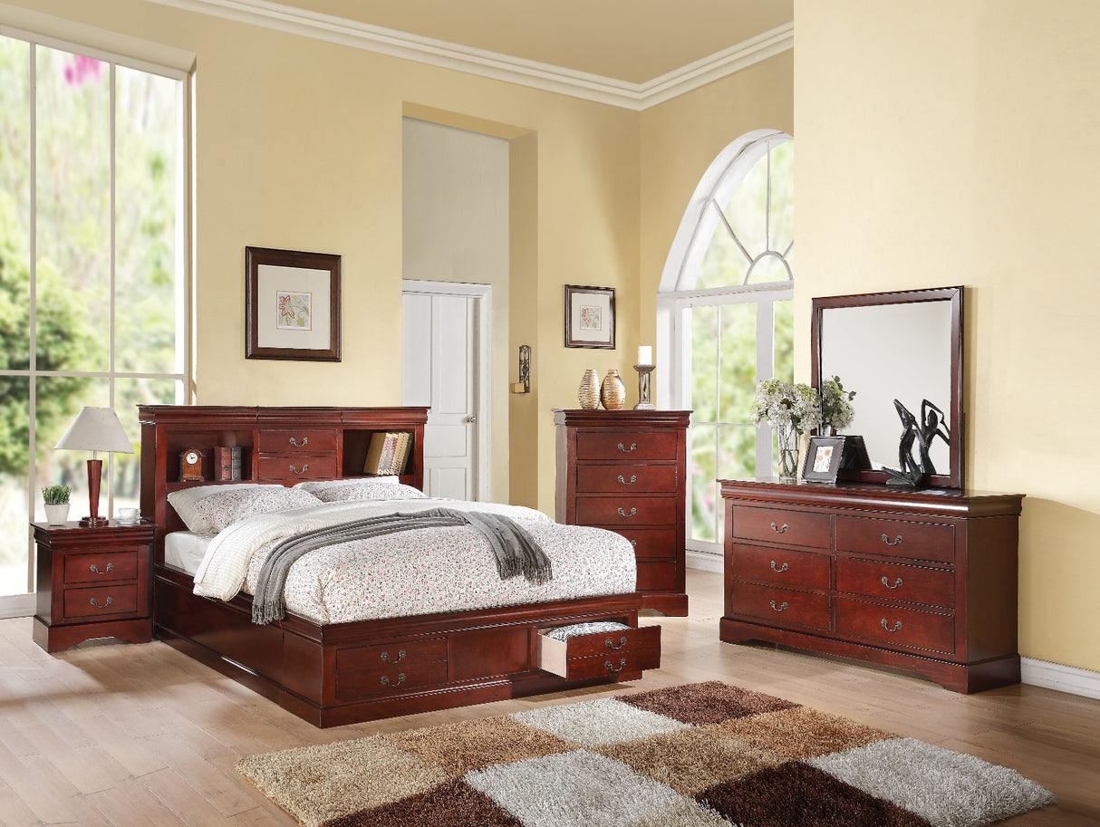 Acme - Louis Philippe III Queen Bed W/Storage 24380Q Cherry Finish