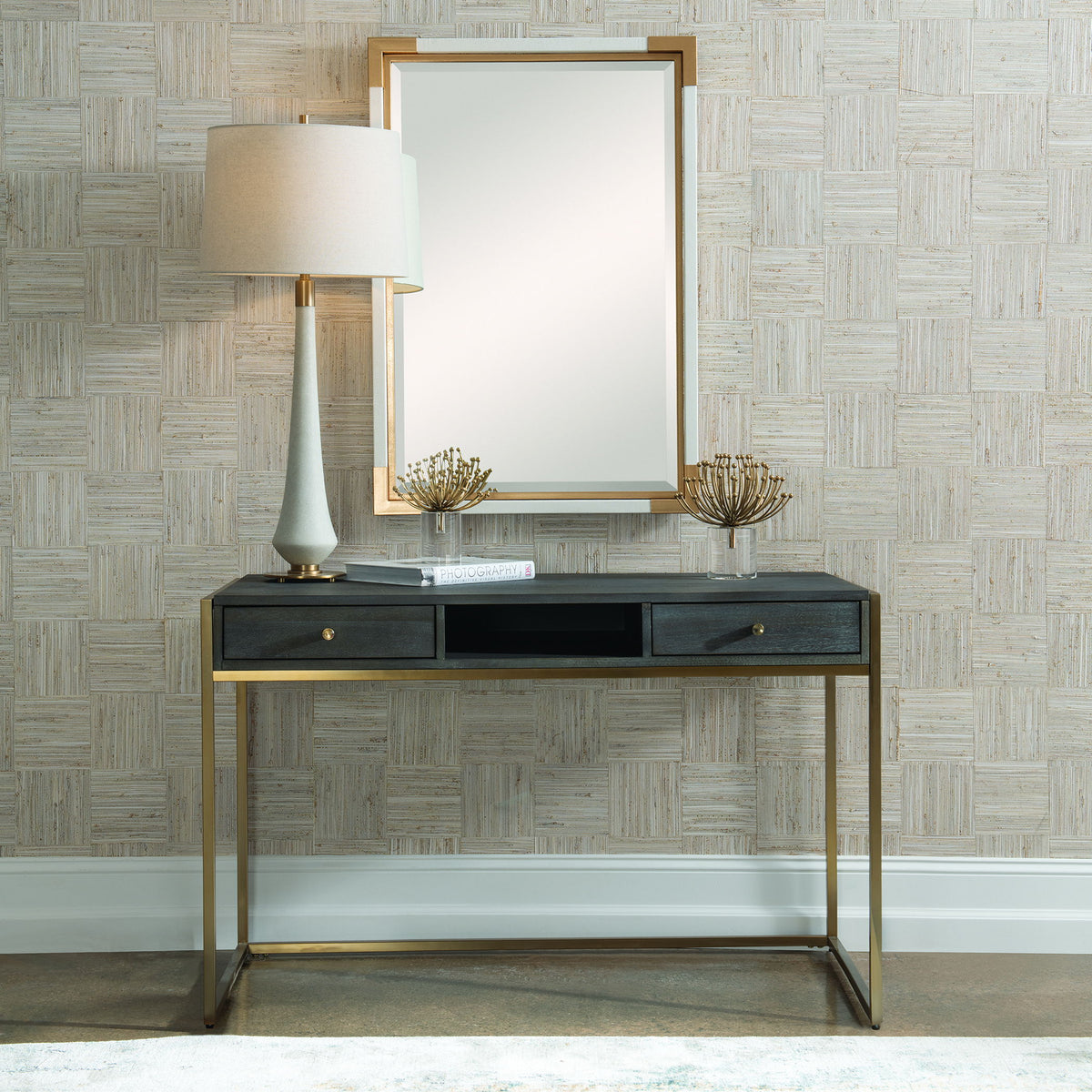 Taja Modern Writing Desk - Dark Gray / Dark Brown by Uttermost - View 2