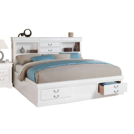 Acme - Louis Philippe III EK Bed W/Storage 24487EK White Finish