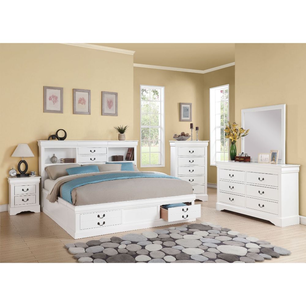 Acme - Louis Philippe III Queen Bed W/Storage 24490Q White Finish