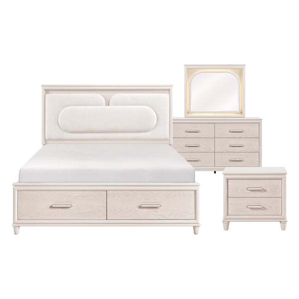2451 Montrose White Bedroom Set with LED Headboard & Storage – Modern Design