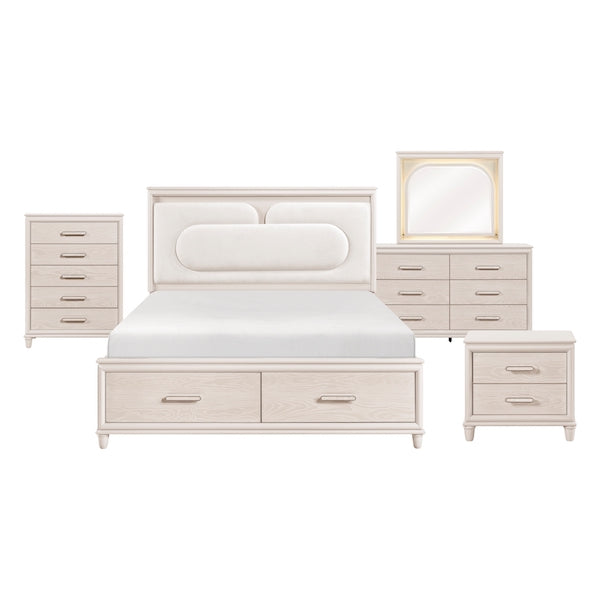 2451 Montrose White Bedroom Set with LED Headboard & Storage – Modern Design
