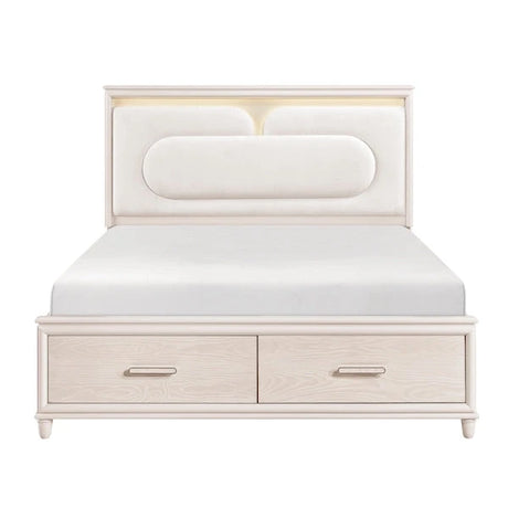 2451 Montrose White Bedroom Set with LED Headboard & Storage – Modern Design - sold by Home Elegance USA
