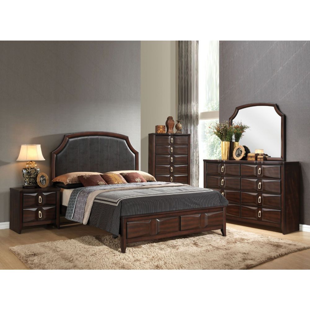 Acme - Lancaster EK Bed 24567EK Espresso Synthetic Leather & Espresso Finish