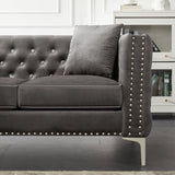 82.3" Width Modern Velvet Sofa Jeweled Buttons Tufted Square Arm Couch Grey,2 Pillows Included - W1117S00003 - image - 7