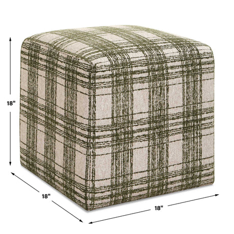 Joie Ireland Plaid Ottoman - Green by Uttermost - View 6