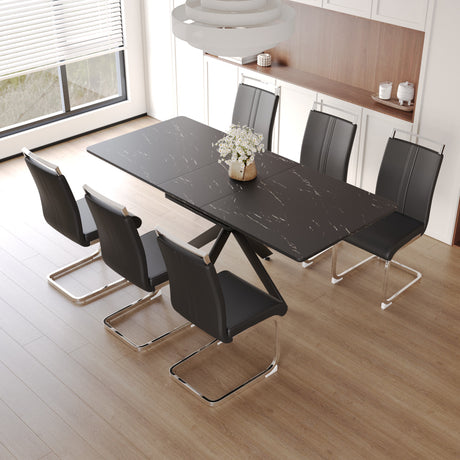 62.4' extendable 78.15' dining Table Set for 6-8 Person for Dining Room,C-shaped Tube Soft padded armless dining chair and Very large Dining Room Table Kitchen Table Chair Set with metal Legs - sold by Home Elegance USA