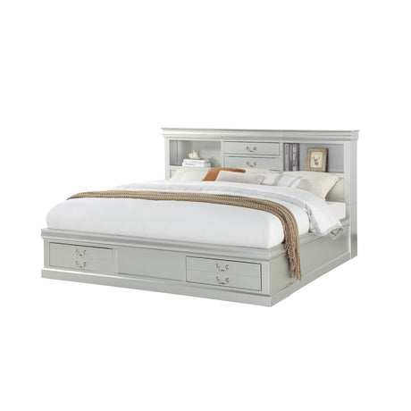 Acme - Louis Philippe III EK Bed W/Storage 24917EK Platinum Finish