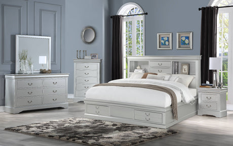 Acme - Louis Philippe III EK Bed W/Storage 24917EK Platinum Finish