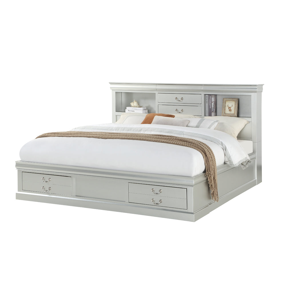 Acme - Louis Philippe III Queen Bed W/Storage 24920Q Platinum Finish