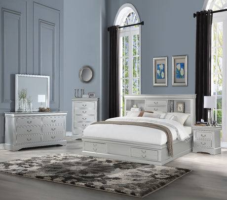 Acme - Louis Philippe III Queen Bed W/Storage 24920Q Platinum Finish