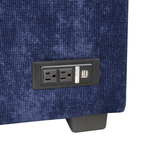 Navy Blue L-shape Sofa Bed with Pull-out Sleeper, USB Ports, Power Sockets, Corded Velveteen, 82.6' - sold by Home Elegance USA