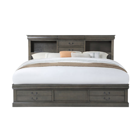 Acme - Louis Philippe III EK Bed W/Storage 24927EK Dark Gray Finish