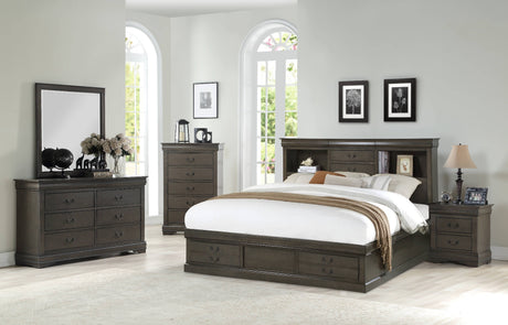 Acme - Louis Philippe III EK Bed W/Storage 24927EK Dark Gray Finish