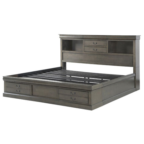 Acme - Louis Philippe III EK Bed W/Storage 24927EK Dark Gray Finish