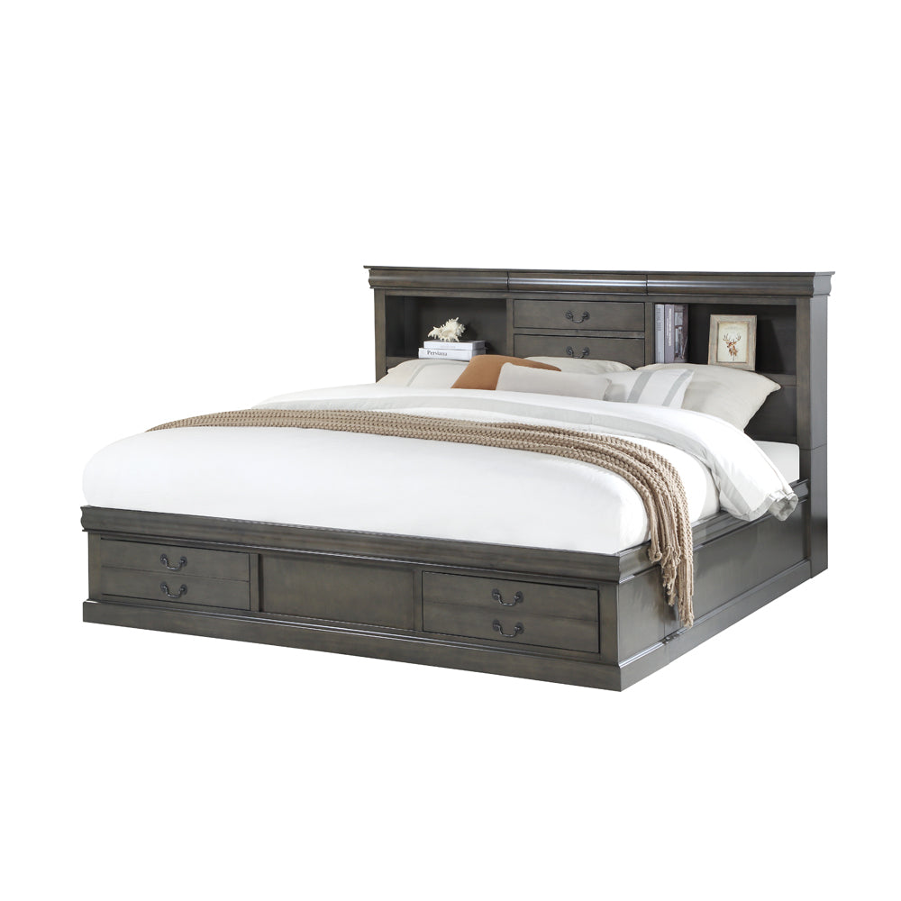 Acme - Louis Philippe III Queen Bed W/Storage 24930Q Dark Gray Finish
