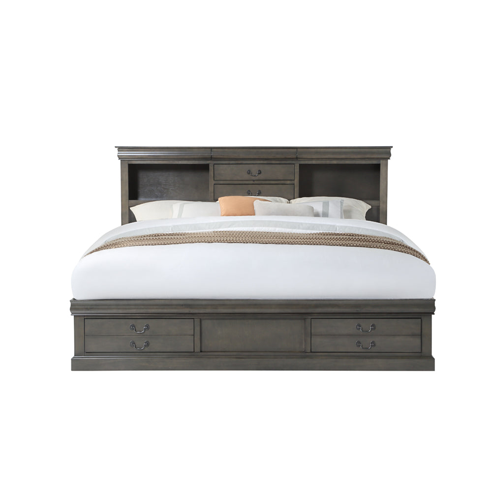 Acme - Louis Philippe III Queen Bed W/Storage 24930Q Dark Gray Finish