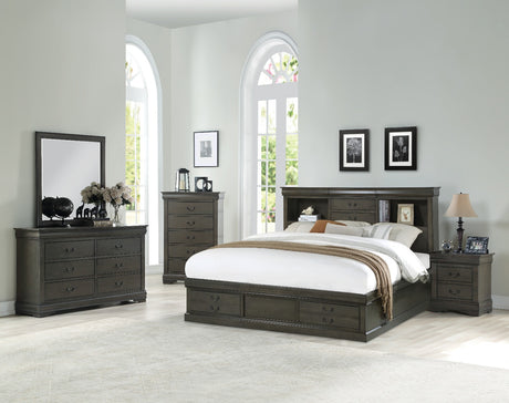 Acme - Louis Philippe III Queen Bed W/Storage 24930Q Dark Gray Finish