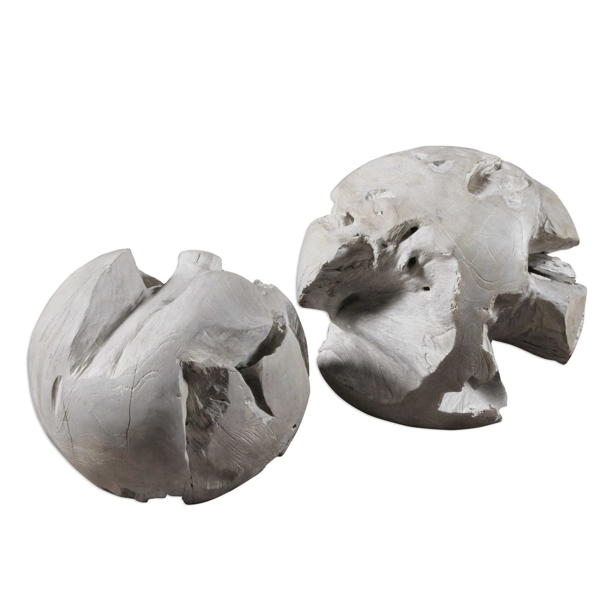 Ermanno Teak Balls (Set of 2) - Light Gray by Uttermost - View 1