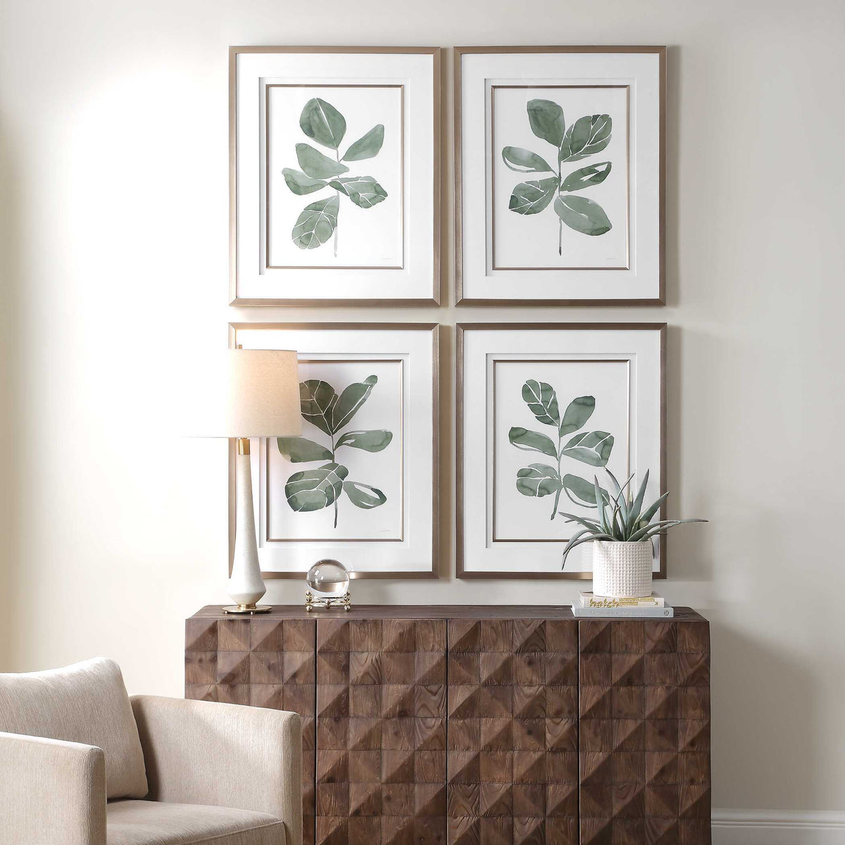 Fiddle Head Leaf Botanical Prints (Set of 4) - Green / White by Uttermost - View 2